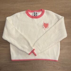 Anthropologie Cream and Pink Crew Neck Sweater